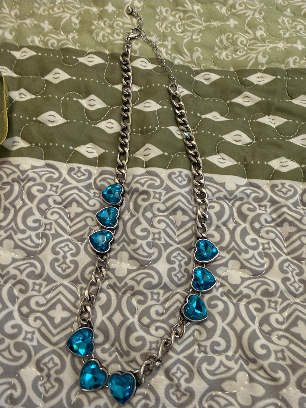 Silver Chain Necklace with Blue Heart Gemstones